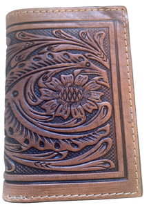 Western Tan Tooled Tri-Fold Wallet (Copy)