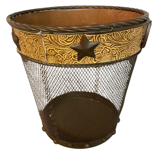 Western Tooled Look Waste Basket with Stars