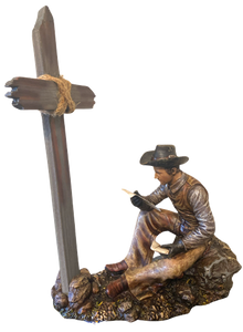 Cowboy at Cross Sculpture