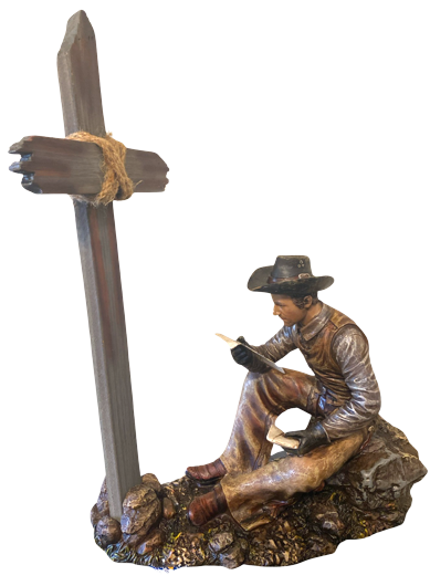 Cowboy at Cross Sculpture