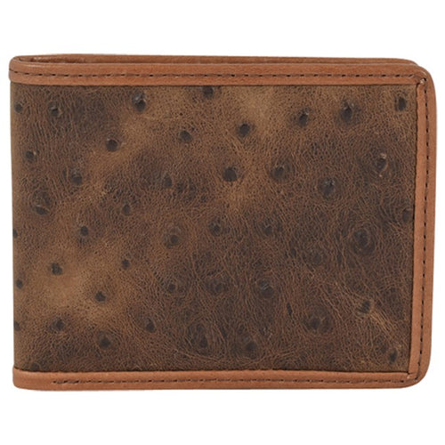 Tony Lama Leather Bi-Fold Wallet with Ostrich Print