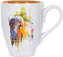 Load image into Gallery viewer, Bison Watercolor Brown On White 16 Ounce Glossy Stoneware Mug With Handle