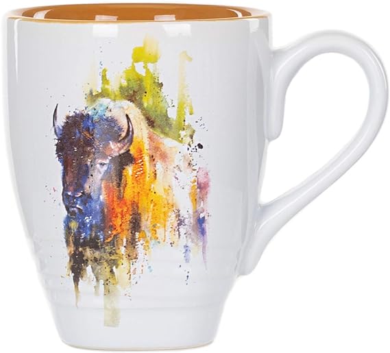 Bison Watercolor Brown On White 16 Ounce Glossy Stoneware Mug With Handle