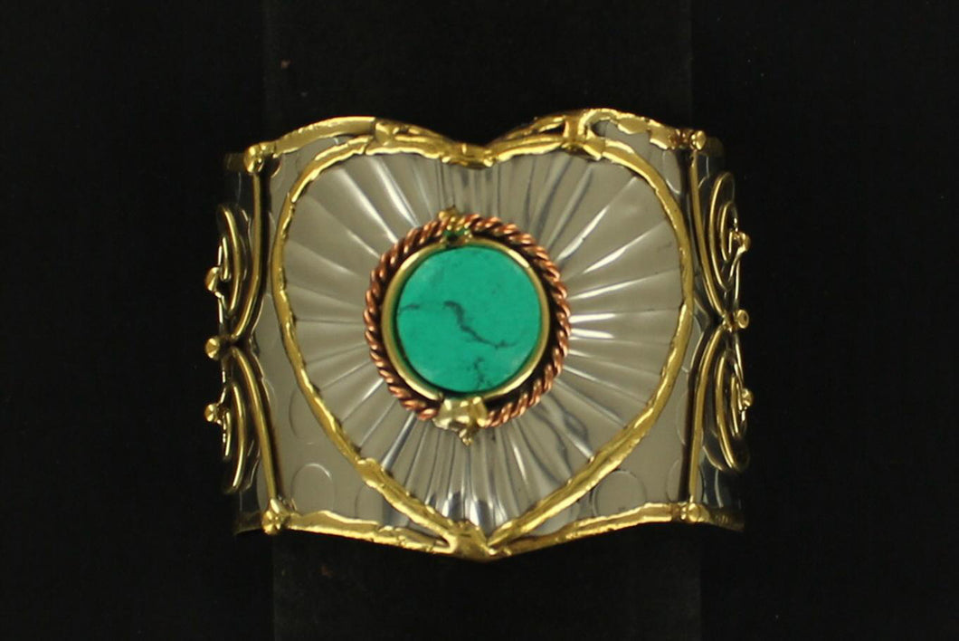 Ladies' Western Gold, Silver & Turquoise Cuff Bracelet