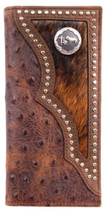 Western Brown Rodeo Wallet with Ostrich Print and Praying Cowboy Concho