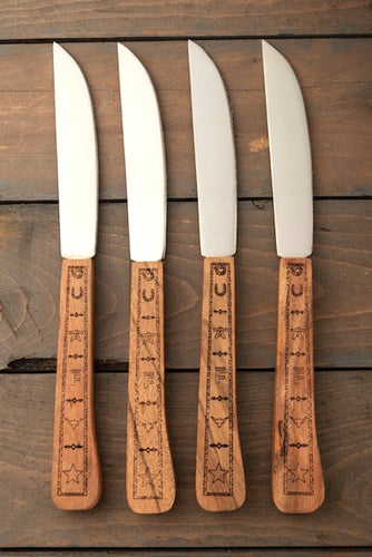 Western Steak Knives with Wood Handles - Set of 4