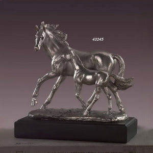 Western Mare & Foal Sculpture Pewter Plated - 10"