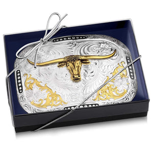 Class Act Two Tone Belt Buckle with Longhorn - Made in the USA!