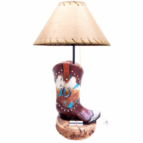Cowboy Boot with Cowhide Table Lamp