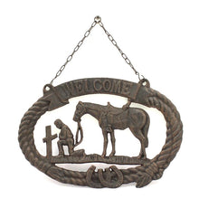 Load image into Gallery viewer, Western Praying Cowboy Cast Iron Welcome Sign