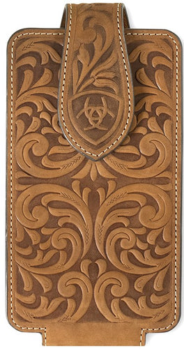 Ariat Large Brown Cell Phone Case with Embossed Scrolling