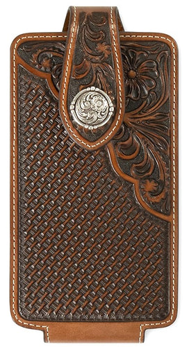Ariat Large Brown Cell Phone Case with Basketweave and Floral Tooled