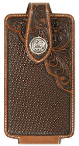 Ariat Large Brown Cell Phone Case with Basketweave and Floral Tooled