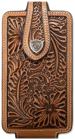 Ariat Large Natural Leather Cell Phone Case with Embossed Scrolling