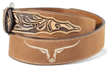 Load image into Gallery viewer, Men's Ariat Medium Brown Western Belt with Embroidered Longhorn - 1-1/2" Wide