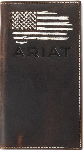 Ariat Men's Rodeo Distressed Leather Wallet with American Flag