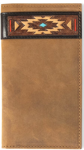 Ariat Men's Rodeo Leather Wallet with Southwestern Aged Bark