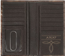 Load image into Gallery viewer, Ariat Men&#39;s Rodeo Leather Wallet with Turquoise Outline Southwestern Brown
