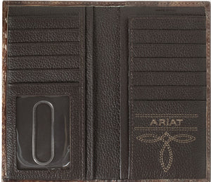 Ariat Men's Rodeo Leather Wallet with Turquoise Outline Southwestern Brown