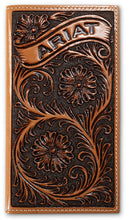 Load image into Gallery viewer, Ariat Men's Rodeo Floral Leather Wallet with ARIAT Banner