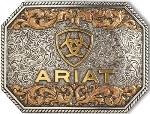 Ariat Rectangular Antique Silver & Gold Belt Buckle