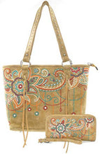 Load image into Gallery viewer, Bling Wing Embroidered Tote and Wallet Set - Brown