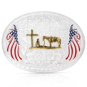 American Made Freedom Buckle with Christian Cowboy - Made in the USA!