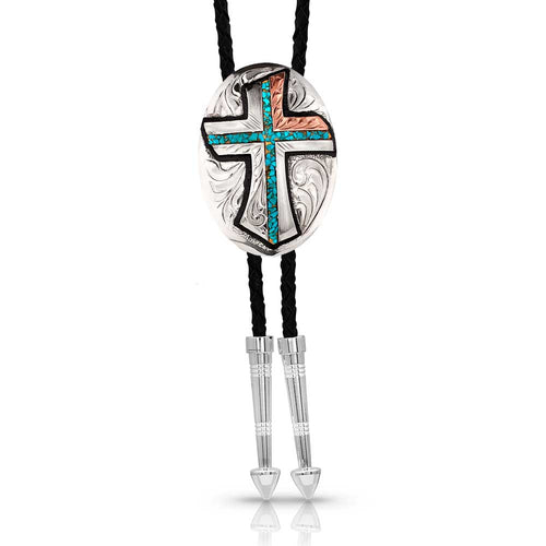 Inner Light Western Turquoise Bolo Tie with Cross