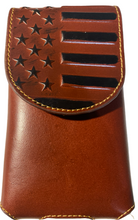 Load image into Gallery viewer, Western US Flag Genuine Leather Belt Loop Holster Cell Phone Case - Brown
