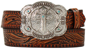 Angel Ranch Ladies' Western Belt with Feather Embossed Tan (1-1/2")