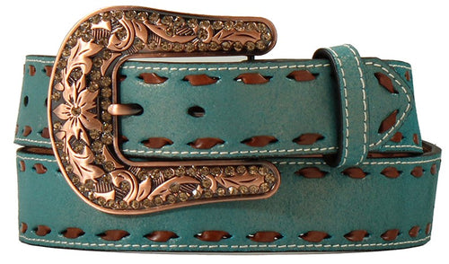 Angel Ranch Ladies' Western Belt with Chocolate Buck Lace Turquoise (1-1/2