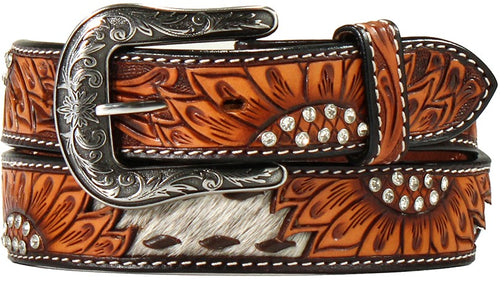 Angel Ranch Ladies' Western Belt with Sunflower Tooling and Crystals (1-1/2