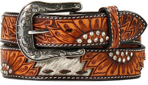 Angel Ranch Ladies' Western Belt with Sunflower Tooling and Crystals (1-1/2")