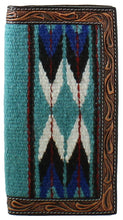 Load image into Gallery viewer, Men's Tooled Brown Leather and Rug Fabric Rodeo Wallet