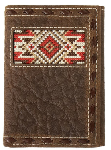 Men's Tri-Fold Style Wallet Embroidered Buck Lace Red