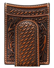 Load image into Gallery viewer, Men's Leather Basketweave/Floral Tooled Money Clip