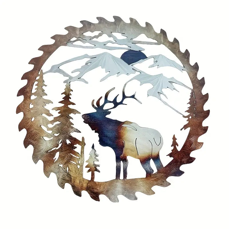 Laser Cut Saw Blade Metal Art with Elk