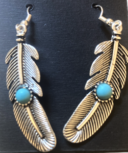 Feather Earrings Silver & Turquoise