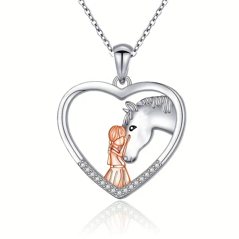 Girl & Horse Exquisite Heart Horse Pendant Necklace