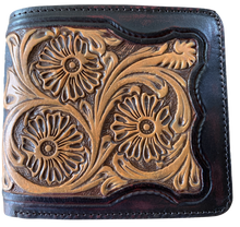 Load image into Gallery viewer, Ranger Heavy Duty Brown Floral Tooled Leather Bi-Fold Wallet