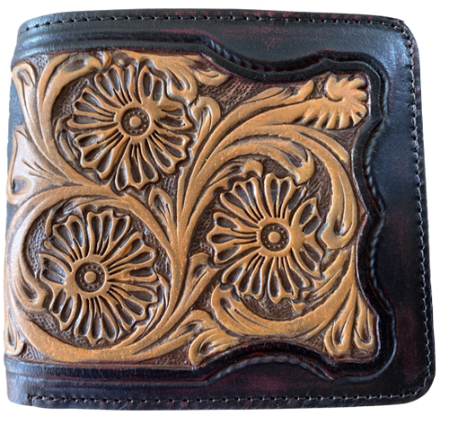Ranger Heavy Duty Brown Floral Tooled Leather Bi-Fold Wallet