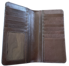 Load image into Gallery viewer, Ranger Heavy Duty Tan Floral Tooled Leather Wallet with Dark Brown Border