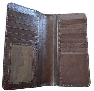 Ranger Heavy Duty Tan Floral Tooled Leather Wallet with Dark Brown Border