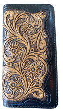 Load image into Gallery viewer, Ranger Heavy Duty Tan Floral Tooled Leather Wallet with Dark Brown Border