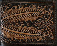 Load image into Gallery viewer, Black &amp; Tan Tooled Leather Bi-Fold Wallet