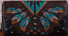Load image into Gallery viewer, Western Embroidered Arrow Feather Ladies&#39; Wallet - Coffee