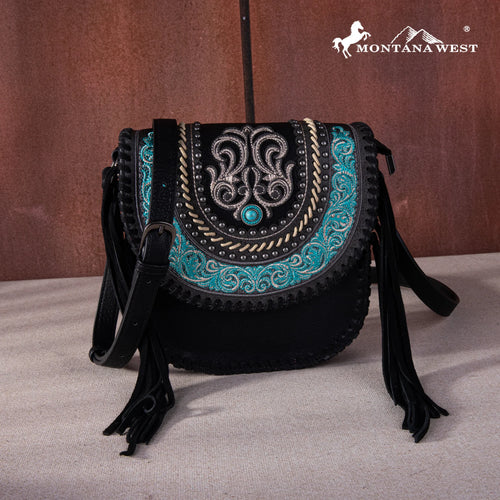 Western Tooled Concealed Carry Crossbody- Black