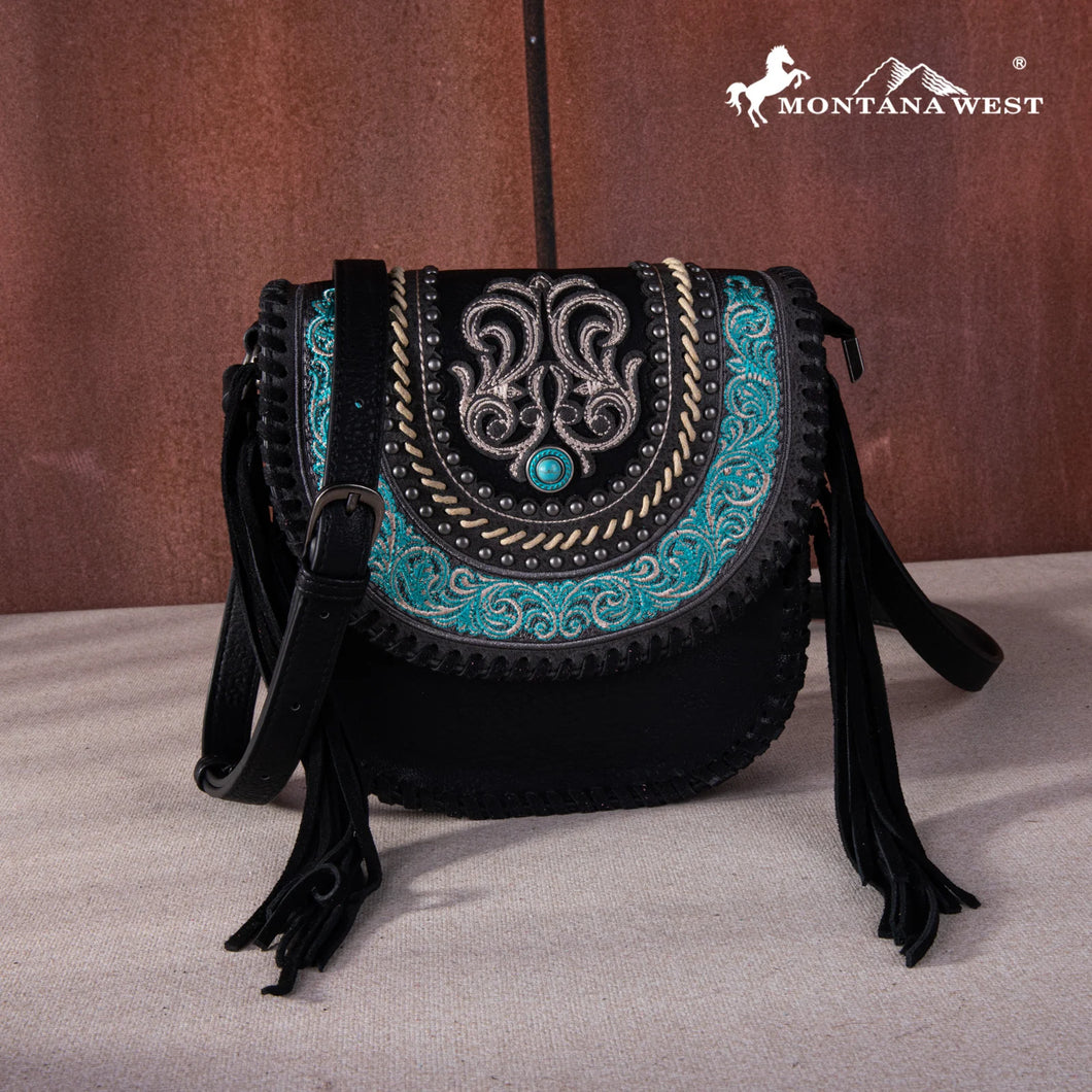 Western Tooled Concealed Carry Crossbody- Black