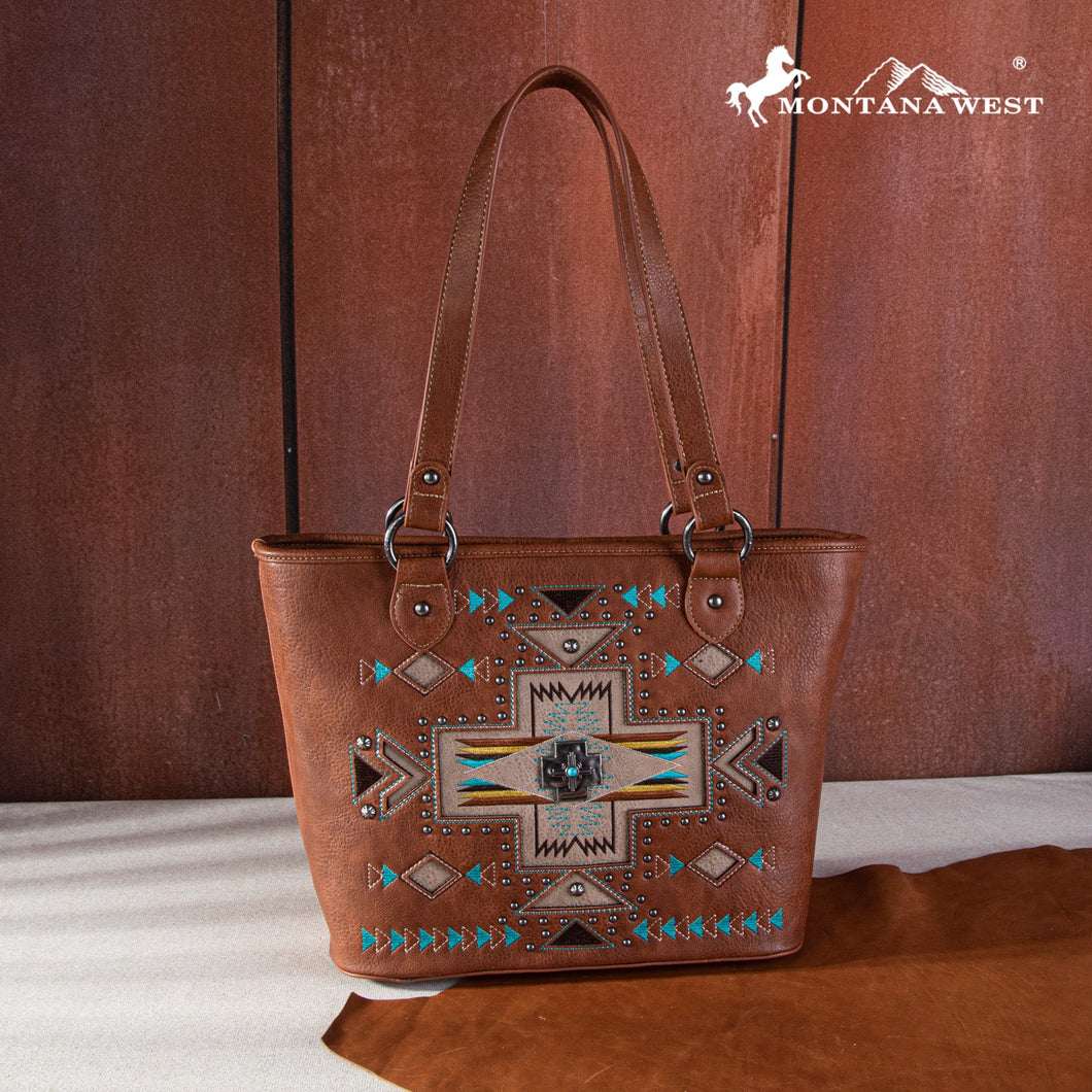 Western Concho Concealed Carry Tote - Brown