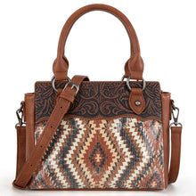 Load image into Gallery viewer, Western Tooled Aztec Tote/Crossbody - Brown